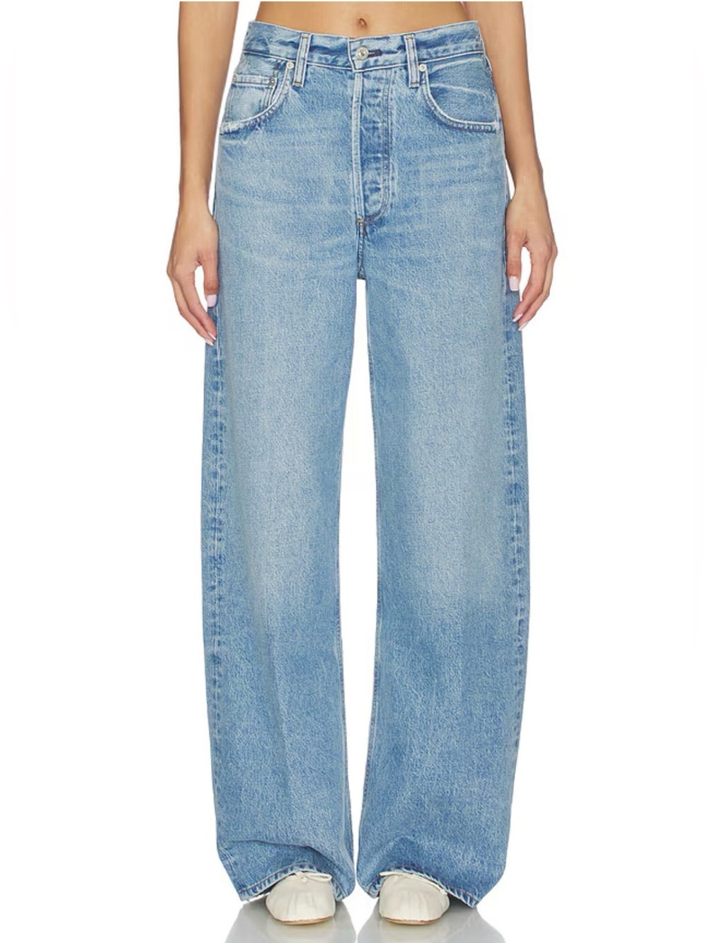 Citizens of Humanity Ayla Baggy Jeans Cupid Light Wash Heavyweight Denim 24 EUC